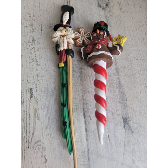 Long Santa Claus gingerbread peppermint candy ornament Xmas set - Picture 2 of 6